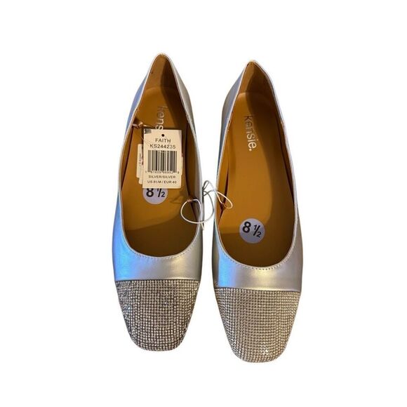 Brand New Kensie Faith Silver Closed Toe Studded Flats Shoes 8.5 Textile Upper - Picture 3 of 10